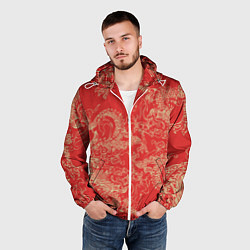 Ветровка с капюшоном мужская Золотые драконы на красном, цвет: 3D-белый — фото 2