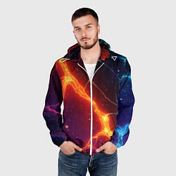 Ветровка с капюшоном мужская Сине-оранжевые молнии текстура, цвет: 3D-белый — фото 2