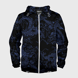 Ветровка с капюшоном мужская Синий дракон на черном, цвет: 3D-белый