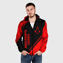 Ветровка с капюшоном мужская Assassins Creed - red gradient вертикально, цвет: 3D-черный — фото 2