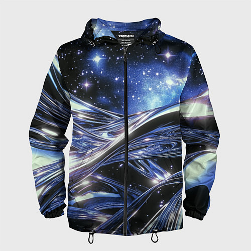 Мужская ветровка Закрученные линии и звезды - космическая абстракци / 3D-Черный – фото 1