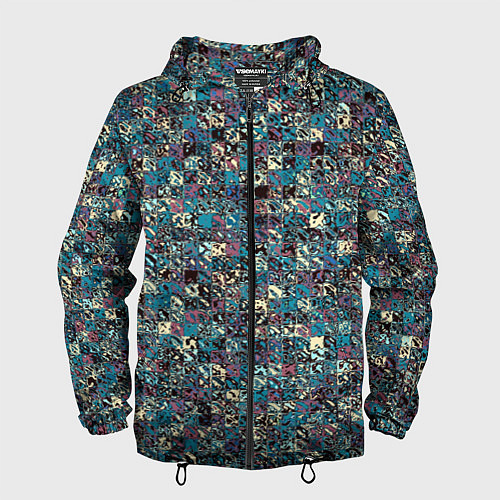 Мужская ветровка Бордово-голубой квадратный паттерн / 3D-Черный – фото 1