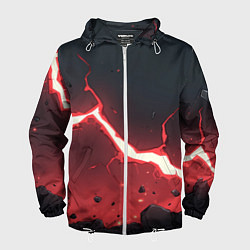 Ветровка с капюшоном мужская Красная молния на черной текстуре, цвет: 3D-белый