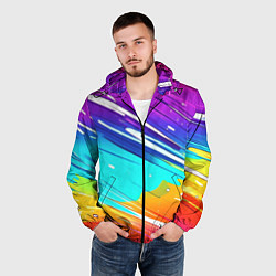 Ветровка с капюшоном мужская Радужные брызги краски текстура, цвет: 3D-черный — фото 2