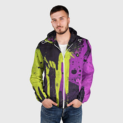 Ветровка с капюшоном мужская Желтая и фиолетовая краска на черном, цвет: 3D-белый — фото 2