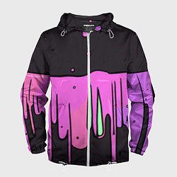 Ветровка с капюшоном мужская Фиолетовая текстура на черном фоне, цвет: 3D-белый