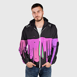Ветровка с капюшоном мужская Фиолетовая текстура на черном фоне, цвет: 3D-белый — фото 2