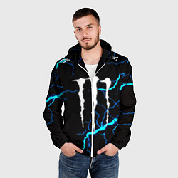 Ветровка с капюшоном мужская Monster energy неоновые молнии, цвет: 3D-белый — фото 2