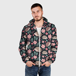 Ветровка с капюшоном мужская Ёжики в цветах, цвет: 3D-белый — фото 2