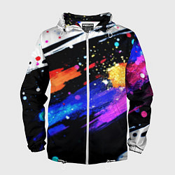 Ветровка с капюшоном мужская Разноцветные блестящие кляксы - текстура, цвет: 3D-белый