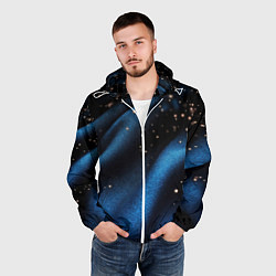 Ветровка с капюшоном мужская Синяя волнистая текстура на черном, цвет: 3D-белый — фото 2