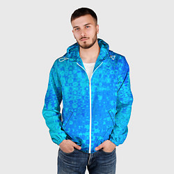 Ветровка с капюшоном мужская Голубой неоновый абстрактная текстура, цвет: 3D-белый — фото 2