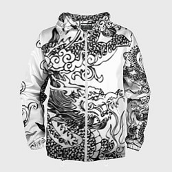 Ветровка с капюшоном мужская Татуировка дракона на белом, цвет: 3D-белый
