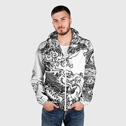 Ветровка с капюшоном мужская Татуировка дракона на белом, цвет: 3D-белый — фото 2