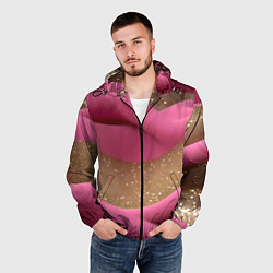 Ветровка с капюшоном мужская Кофейно-розовая блестящая текстура, цвет: 3D-черный — фото 2