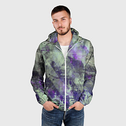 Ветровка с капюшоном мужская Абстракция - atomic violet in green, цвет: 3D-белый — фото 2