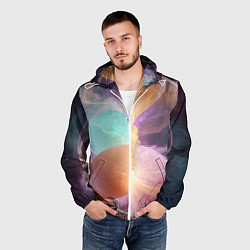 Ветровка с капюшоном мужская Космическая круглая абстракция, цвет: 3D-белый — фото 2