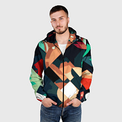 Ветровка с капюшоном мужская Сине-бежевый абстракция, цвет: 3D-черный — фото 2