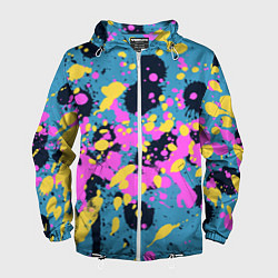 Мужская ветровка Брызги краски розовой желтой и темно синей