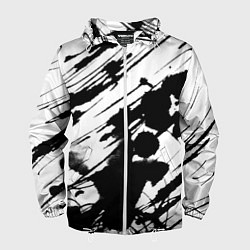 Ветровка с капюшоном мужская Брызги и штрихи черной краски, цвет: 3D-белый