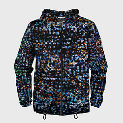 Ветровка с капюшоном мужская Тёмный чёрно-синий мелкий квадрат, цвет: 3D-черный