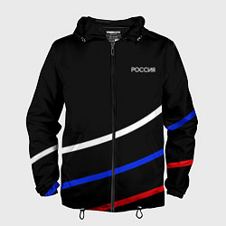 Ветровка с капюшоном мужская Россия чёрный с полосами бело-сине-красные, цвет: 3D-черный