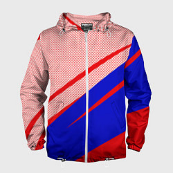 Ветровка с капюшоном мужская Красно-синий текстурный с полосами, цвет: 3D-белый