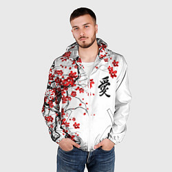 Ветровка с капюшоном мужская Сакура с иероглифом Любовь, цвет: 3D-белый — фото 2