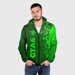 Ветровка с капюшоном мужская GTA6 - green gradient по-вертикали, цвет: 3D-черный — фото 2