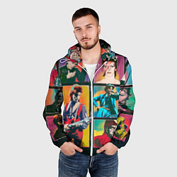 Ветровка с капюшоном мужская David Bowie vintage collage, цвет: 3D-белый — фото 2