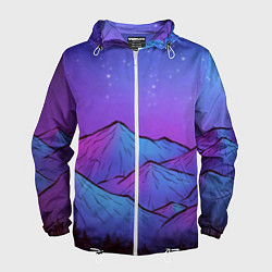 Ветровка с капюшоном мужская Горы под звездным небом, цвет: 3D-белый