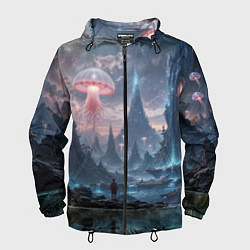 Мужская ветровка Фантастический мир с медузами и озеро у гор