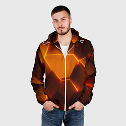 Ветровка с капюшоном мужская Оранжевые объемные пластины, цвет: 3D-белый — фото 2