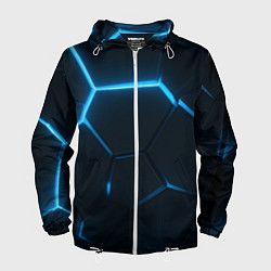 Ветровка с капюшоном мужская Черные плиты с синим светом, цвет: 3D-белый