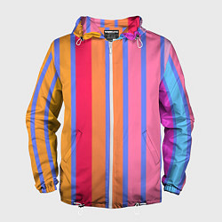 Ветровка с капюшоном мужская Теплые цветные полосы, цвет: 3D-белый