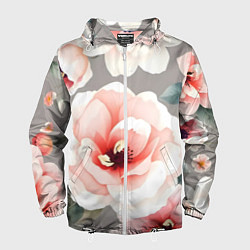 Ветровка с капюшоном мужская Нежные цветы, цвет: 3D-белый