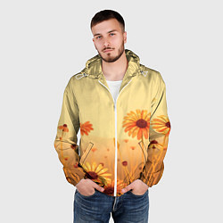 Ветровка с капюшоном мужская Цветы на закате, цвет: 3D-белый — фото 2