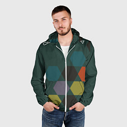 Ветровка с капюшоном мужская Кластер зеленая ночь, цвет: 3D-белый — фото 2