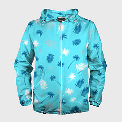 Ветровка с капюшоном мужская Текстура голубой гавайской рубашки, цвет: 3D-белый
