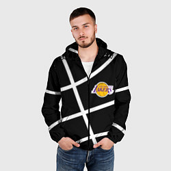 Ветровка с капюшоном мужская Лейкерс - текстура мяча, цвет: 3D-черный — фото 2