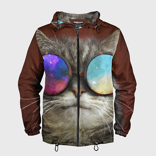 Мужская ветровка A Cat with multicolored glasses / 3D-Черный – фото 1