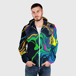 Ветровка с капюшоном мужская Разводы и переливы разноцветной краски, цвет: 3D-белый — фото 2