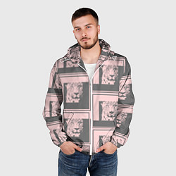 Ветровка с капюшоном мужская Леопард в рамке, цвет: 3D-белый — фото 2