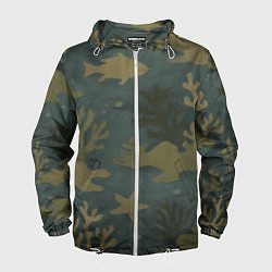 Ветровка с капюшоном мужская Подводный камуфляж из рыб, цвет: 3D-белый