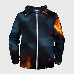 Ветровка с капюшоном мужская Разорванный синий камуфляж с огнем, цвет: 3D-белый