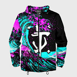 Ветровка с капюшоном мужская Doom самураи неоновая волна, цвет: 3D-черный