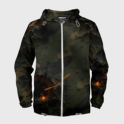 Ветровка с капюшоном мужская Огненные следы от пуль на камуфляже, цвет: 3D-белый