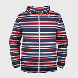 Ветровка с капюшоном мужская Полосы сине-кораловые, цвет: 3D-белый