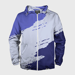 Ветровка с капюшоном мужская Сине-голубые неравномерные полосы, цвет: 3D-белый