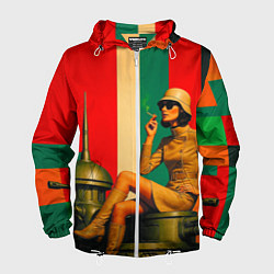 Мужская ветровка Милитари девушка на оружейной башне ретрофутуризм